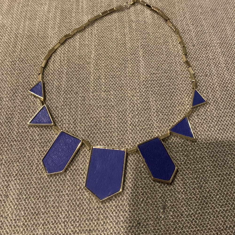 House of Harlow 121680 Blue Gold-Tone Leather Geometric Station Necklace